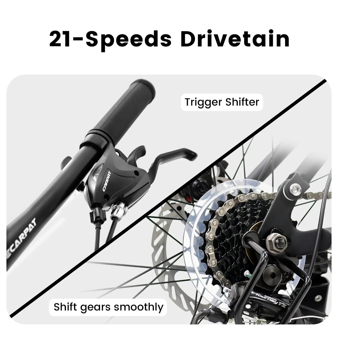 24 Inch Mountain Bike with Full Suspension 21 Speed Shifter Lever with Gear Indicator Mechanical Disc Brakes, Unisex for Adults