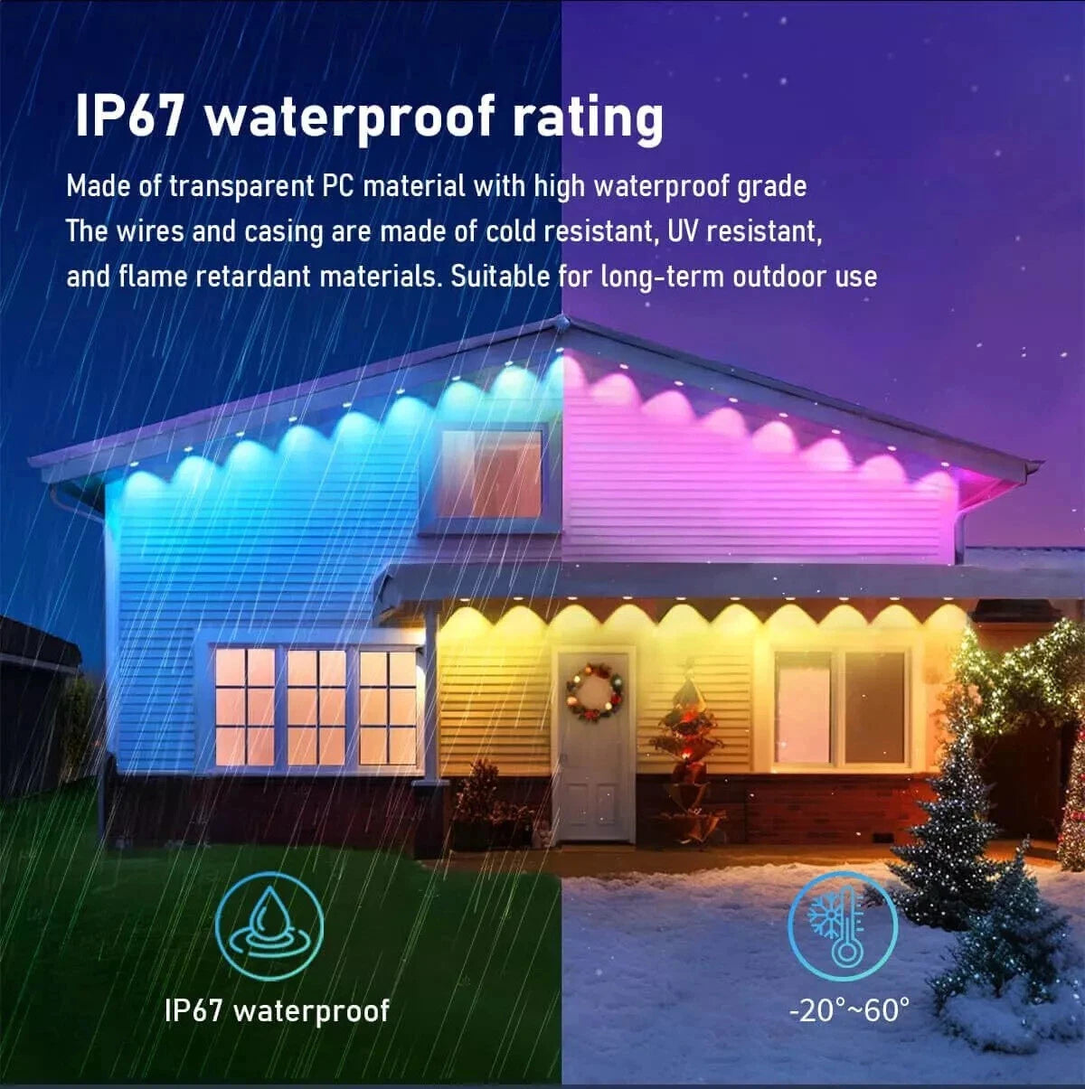 Permanent Outdoor Lights 150FT 90LEDs Smart RGBIC Eaves Lights Scene Modes IP67 Waterproof for Halloween Christmas Decorations