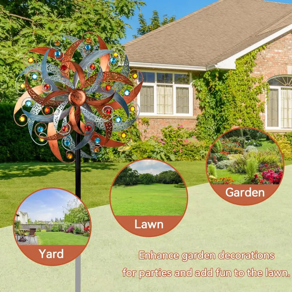 Large Wind Spinner Outdoor, 20 Inches Dia Vintage Metal Windmills, Kinetic Wind Spinners & Sculpture for Yard and Garden