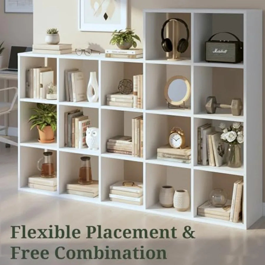 8-Cube Storage Organizer White Bookshelf with Open Compartments for Home Office Modern Bookcase Display Shelf for Living Room B