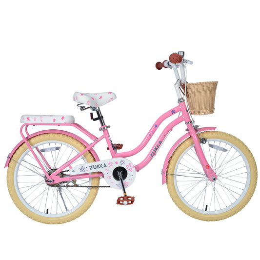 20" Girl Bicycle with Front Basket, Rear Rack & Single Speed Steel Frame, Kids Pedal Bicycle for 7-10 Years Old