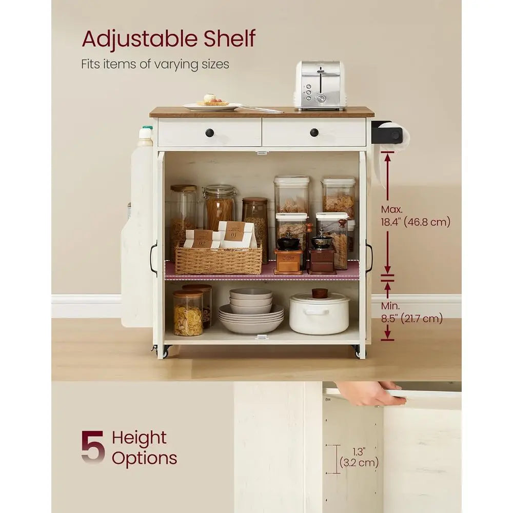 Mobile Kitchen Island, Portable Island with Spice Rack, Mobile Cart with Storage Cabinet, 17.7 x 36.5 x 36 Inches, or Dining Roo