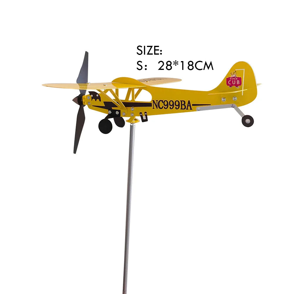 3D Plane Wind Spinner Creative Chic Metal Airplane Garden Weather Vane Plug Decor Anti-corrosion Ornaments for Family Courtyards