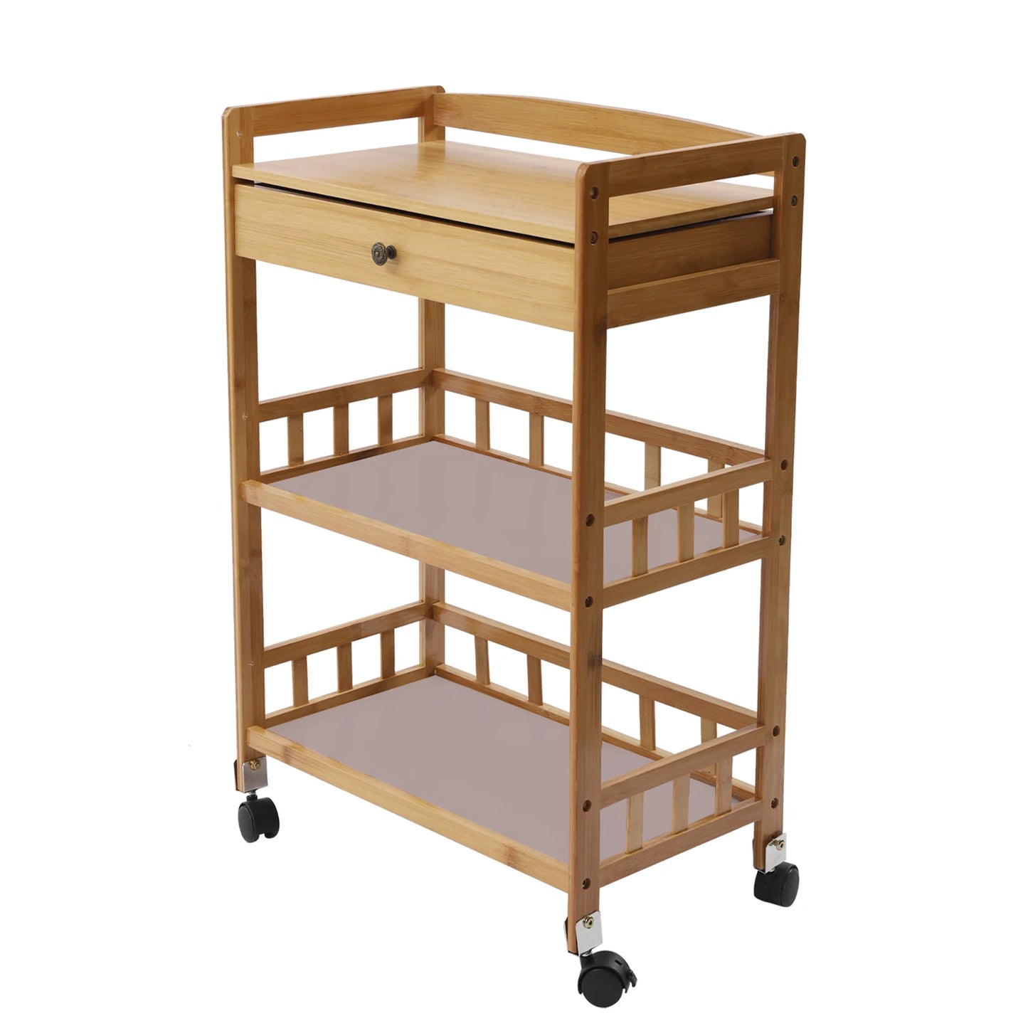 Mobile Kitchen Cart Trolley Rolling Wheelcart Storage Rack Beauty Salons Restaurants Bamboo 65kg Bearing