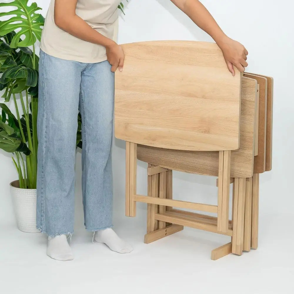 5 Pack XL Oversize Tray Table or Living Room or Kitchen, Indoor TV Tray or Small Spaces and amily Gatherings, Natural Wood