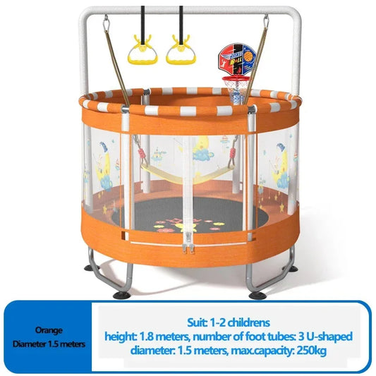 Diameter 1.5m Trampoline Set with PE Protective Net Equipped for Childs Indoor Trampoline Bed Gymnastics Fitness Training Tools