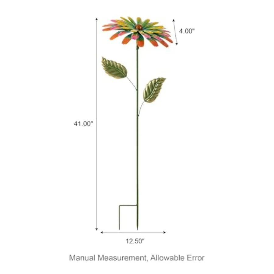 Metal Yard Stake 4" H H Painted Garden with Petals Iron Garden Yard Spring Decor for Lawn Landscape