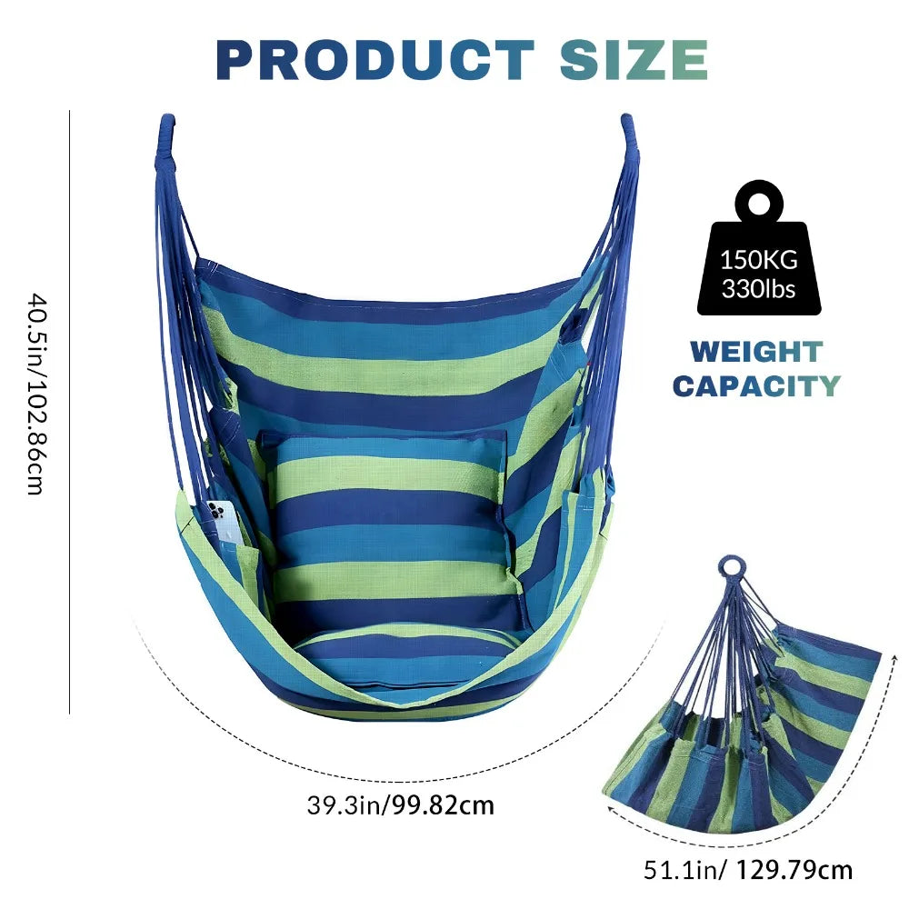 Stripes Canvas Hammock Chair Outdoor/indoor Hanging Chairs Single Leisure Swing 200KG Wide Bearing Garden Beach Camping Hammock