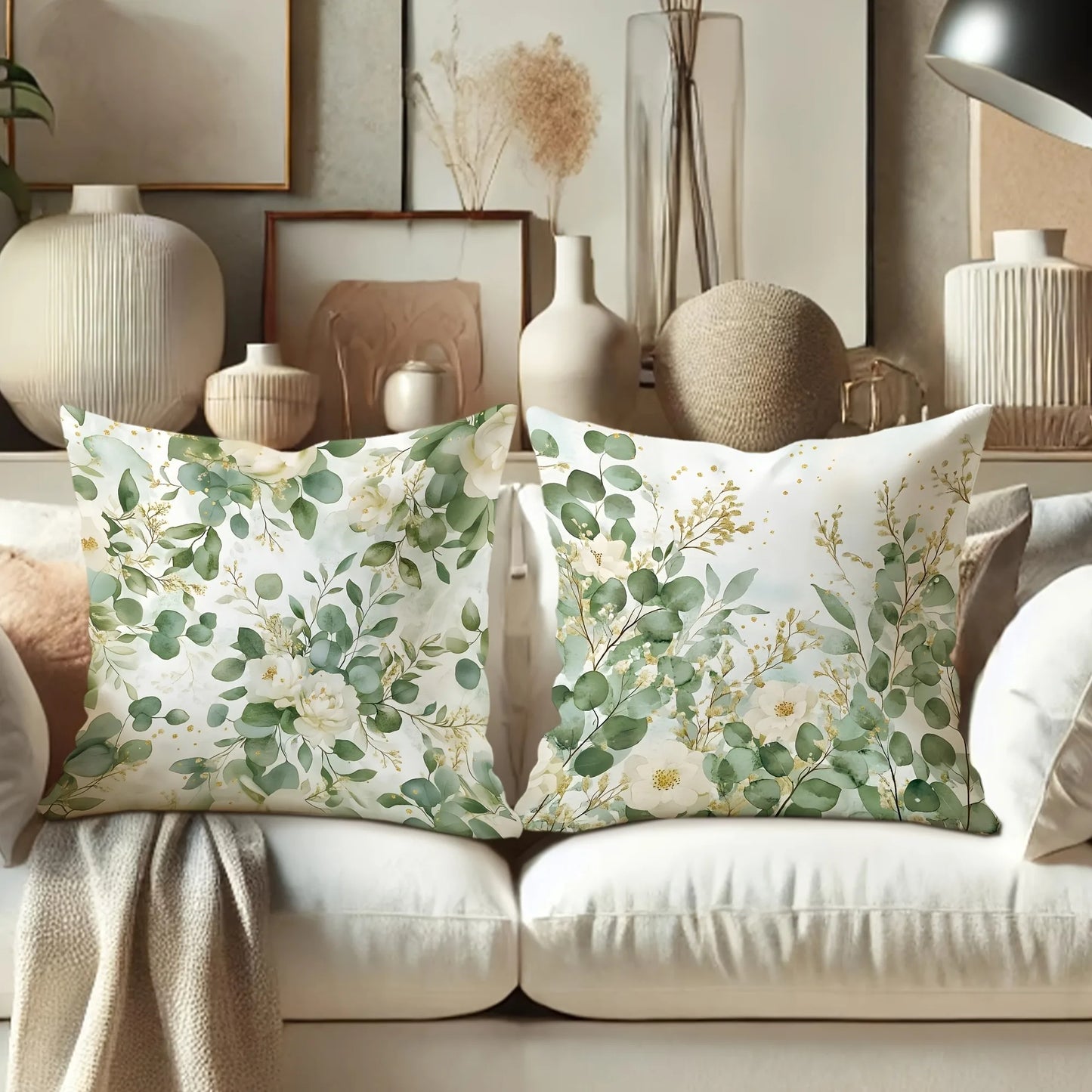 4pc Fresh Green Plants Floral Pattern Home Decor Pillowcase Living Room Sofa Polyester Cushion Cover with Zipper