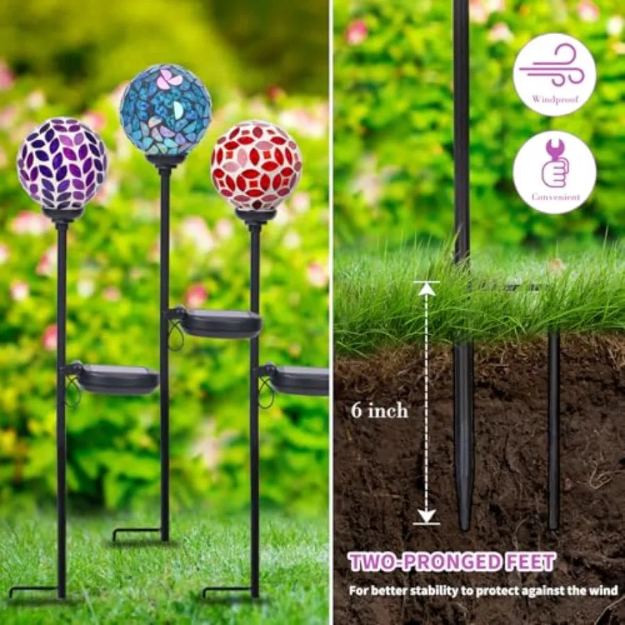Solar Lights Outdoor Decorative Solar Mosaic Garden Stakes Decorative Lights Waterproof for Pathway Yard Lawn Decoration 3 Pack