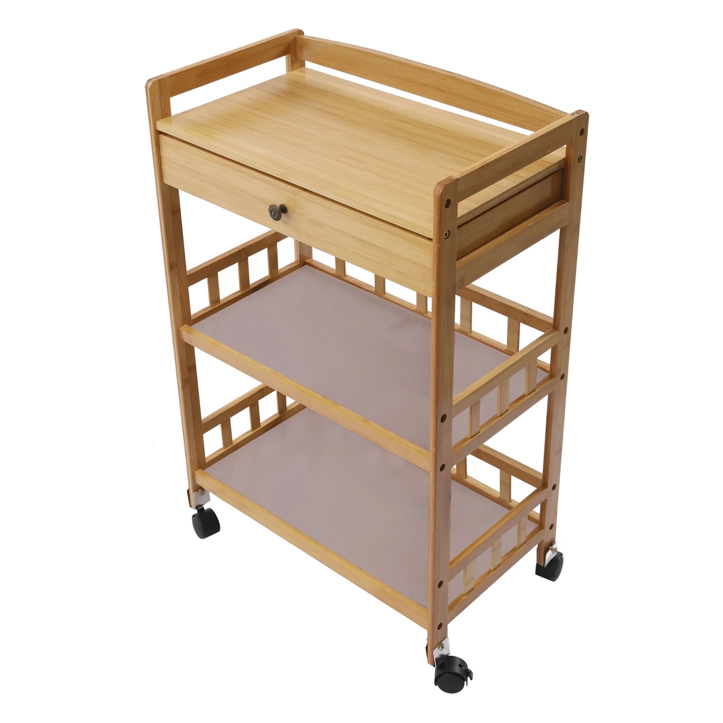 Mobile Kitchen Cart Trolley Rolling Wheelcart Storage Rack Beauty Salons Restaurants Bamboo 65kg Bearing