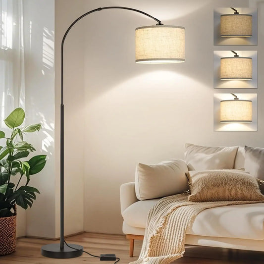 Dimmable Arc Floor Lamp with Adjustable Shade, Modern Black Standing Light for Living Room Bedroom, Includes 9W LED Bulb