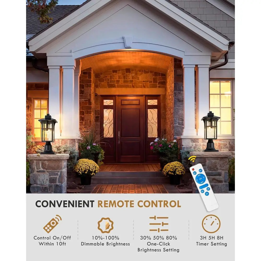 Post Lights, HWH Dusk to Outdoor Lamp Post Light Fixture 2700K with Pier Mount Base, Remote Control Exterior Pillar Lantern Black