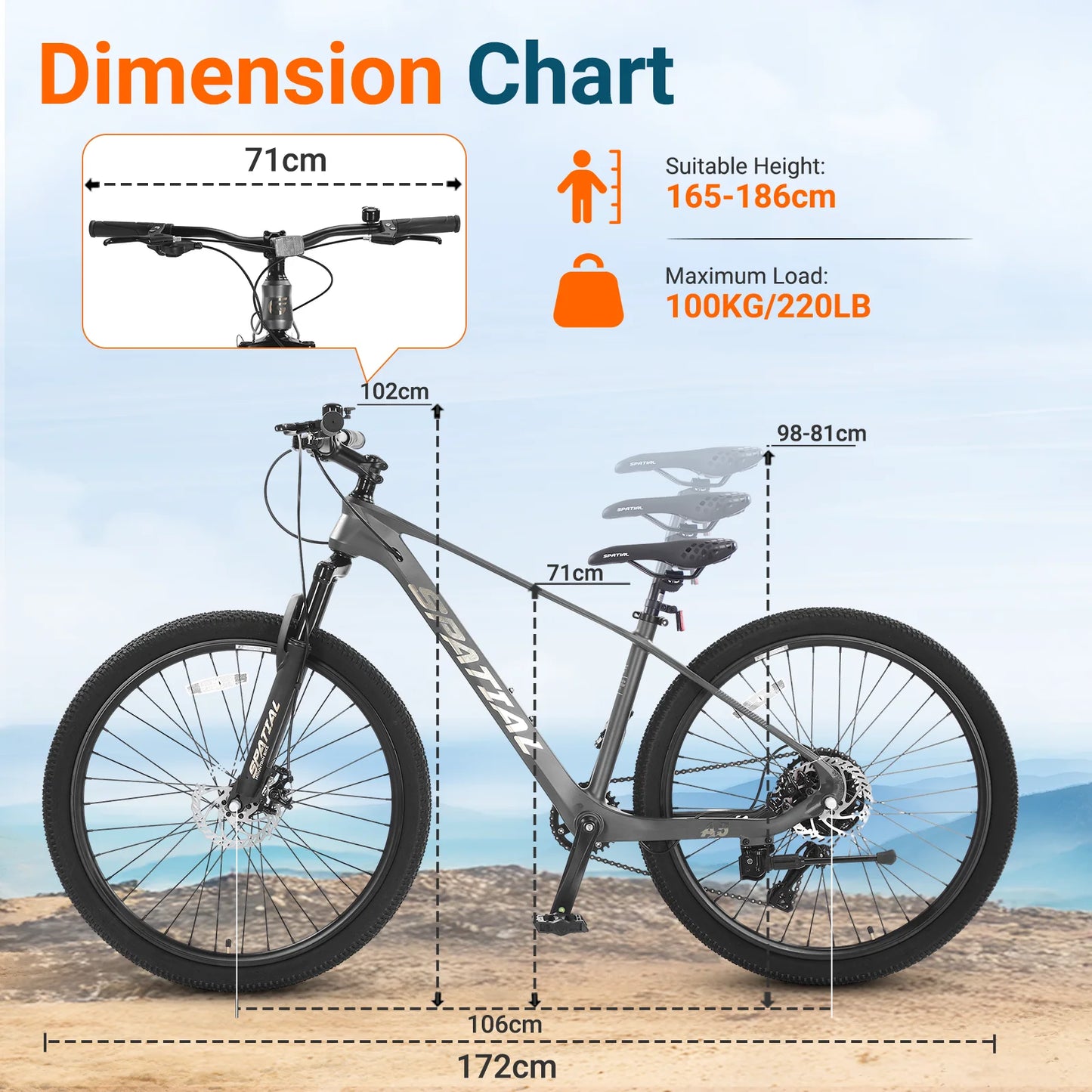 SPATIAL 27.5 Inch Mountain Bike, 21-Speed Alloy Frame Bicycle with Dual Disc Brakes and Suspension Fork