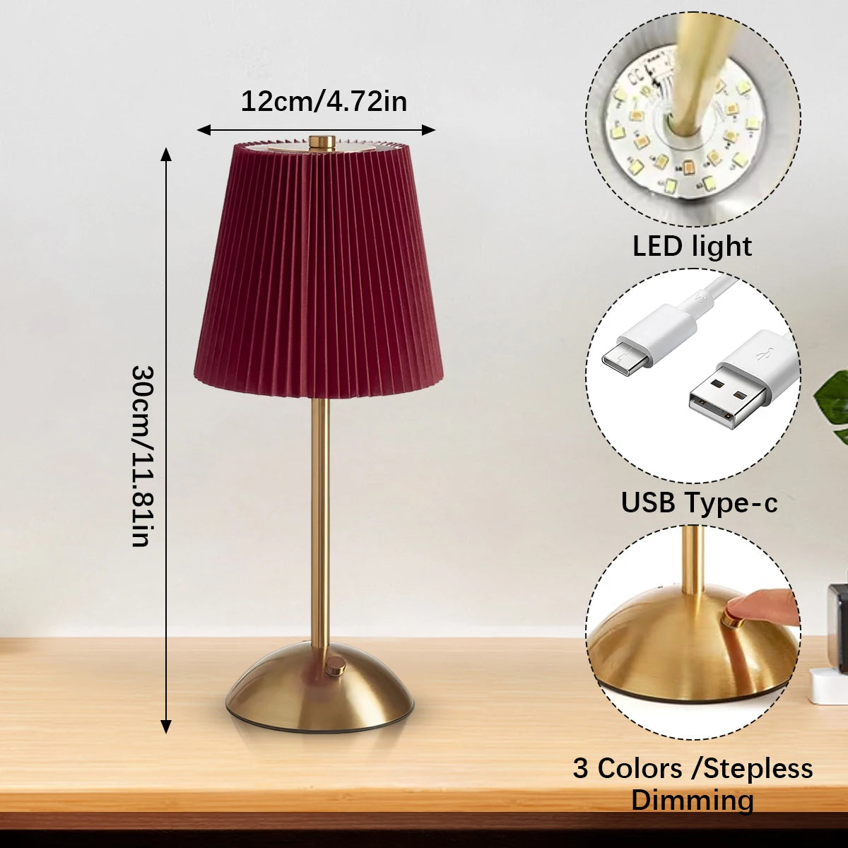 Smart Touch LED Desk Lamp–Rechargeable Reading Lamp with 3-Level Dimming for Home/Office/Dorm Study/ Holiday Decorative Light