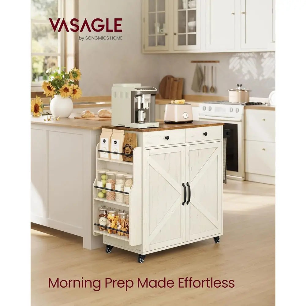 Mobile Kitchen Island, Portable Island with Spice Rack, Mobile Cart with Storage Cabinet, 17.7 x 36.5 x 36 Inches, or Dining Roo