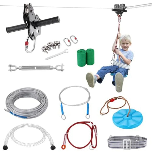 Zip line Kits for Backyard 160ft Zip line Kit for and Adult Up to 330 lb Included Swing Seat Ziplines Brake and Steel Trolley O