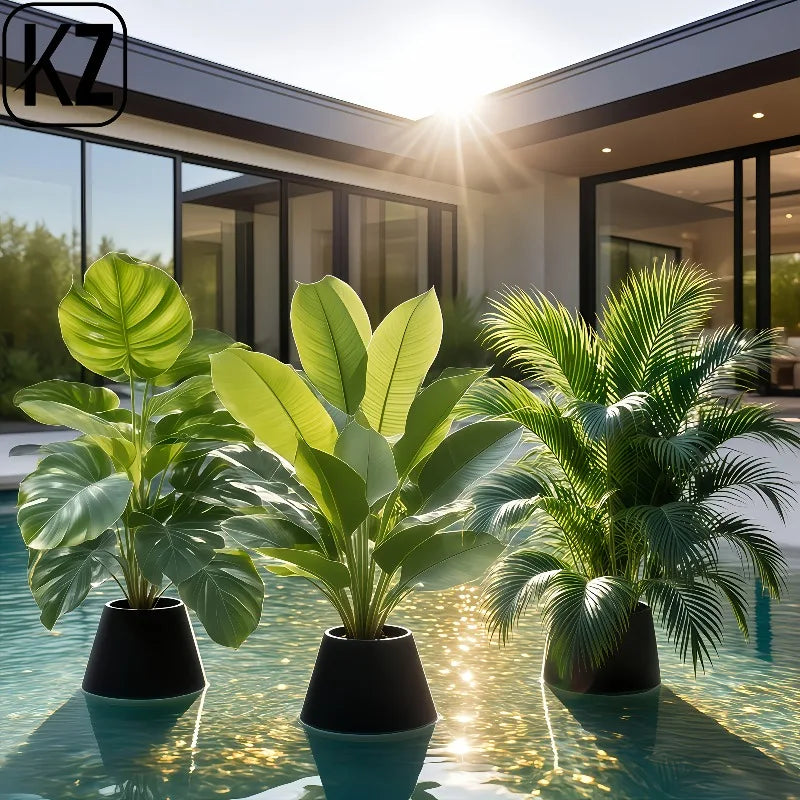 3pcs Artificial Faux Plant Set Lush Banana Tree Monstera Palm for Home Wedding Garden Balcony Office Decor