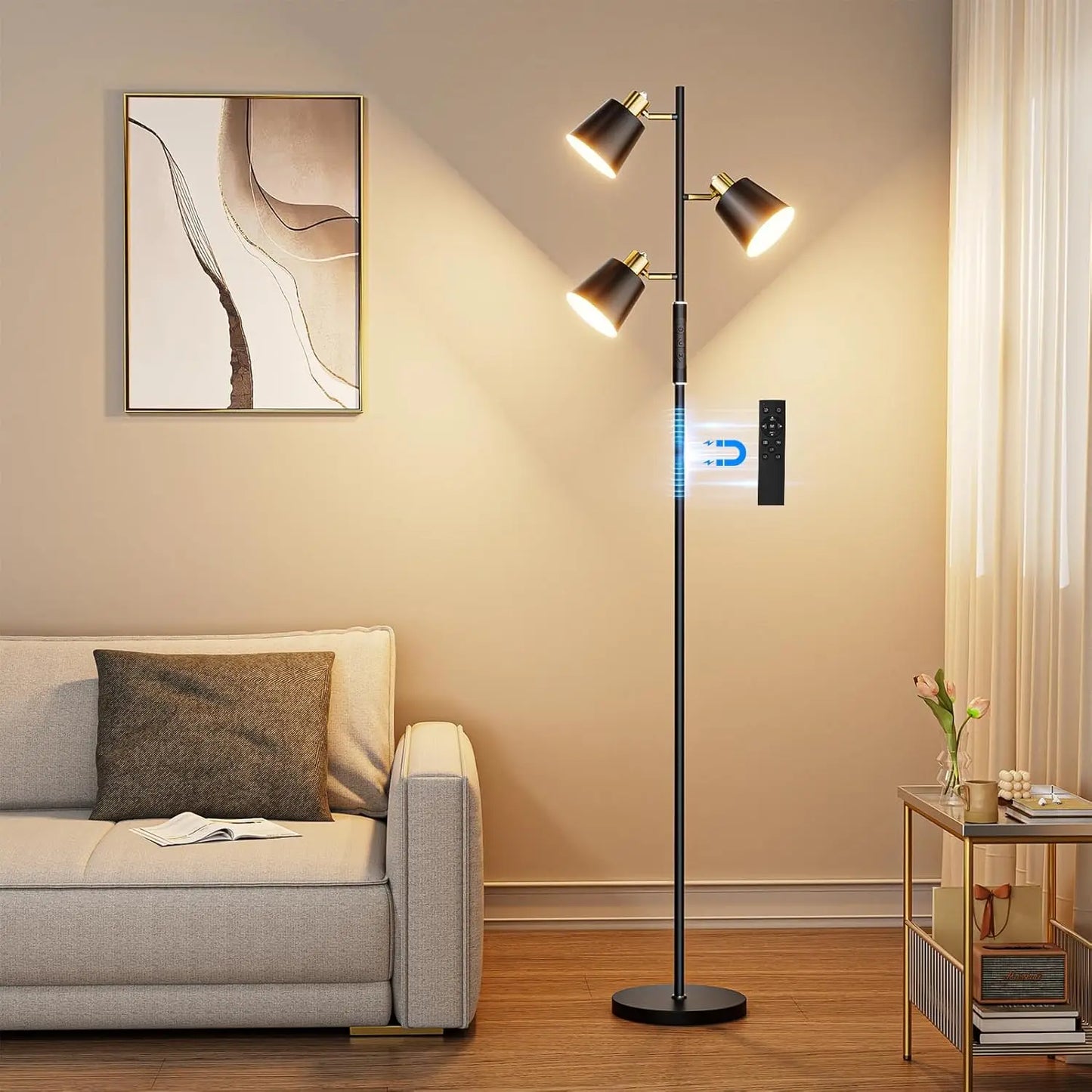 Modern LED Tree Floor Lamp with Remote, Touch Control, 4 Color Temperatures, and Dimmable Lights for Living Room