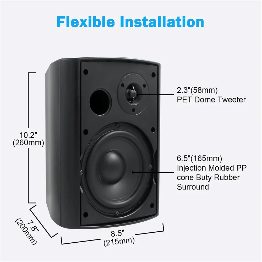 Herdio 6.5 Inch Wall Mounted Speaker 400W Pair Of Passive Outdoor ABS Material Speaker System  Applicable To living Room Garage