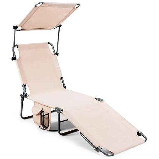 Tanning Chair, Patio Chaise Lounge Chair with 5 Adjustable Position, Shade Canopy, Storage Pocket, Camping Cot,, Customized