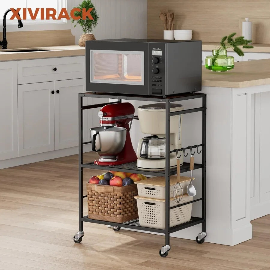 3-Tier Kitchen Cart With Adjustable Shelves - Microwave Storage Cart & Utility Rolling Organizer, Industrial Wheels For Small Sp