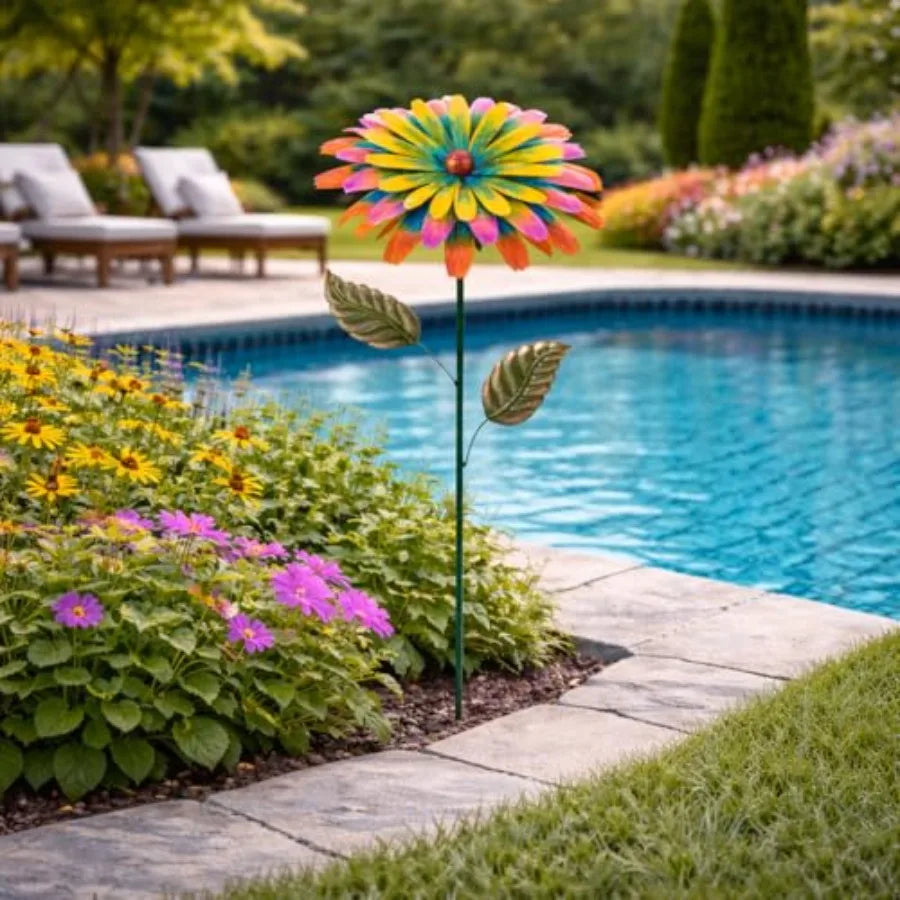 Metal Yard Stake 4" H H Painted Garden with Petals Iron Garden Yard Spring Decor for Lawn Landscape