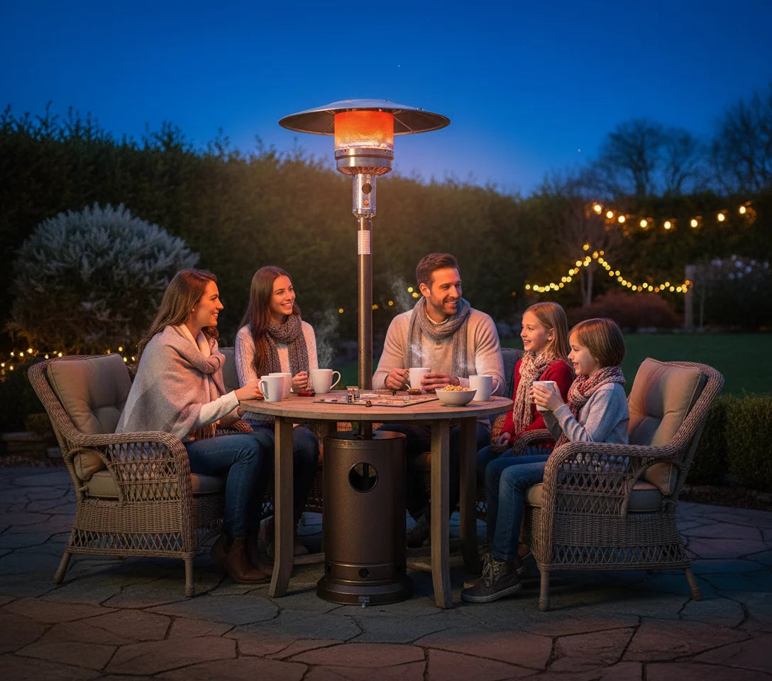 48,000 BTU Propane Patio Heater, 87" Outdoor Outdoor Heating Tower with Stainless Steel Burner & Sandbox Base, Brown