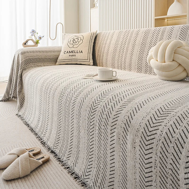 Home Sofa Cover Design Fishbone Pattern 3 Seater Sofa Cover full Set Anti-cat Scratching Non-slip Sofa Blanket