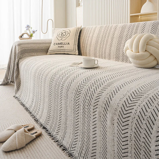 Home Sofa Cover Design Fishbone Pattern 3 Seater Sofa Cover full Set Anti-cat Scratching Non-slip Sofa Blanket