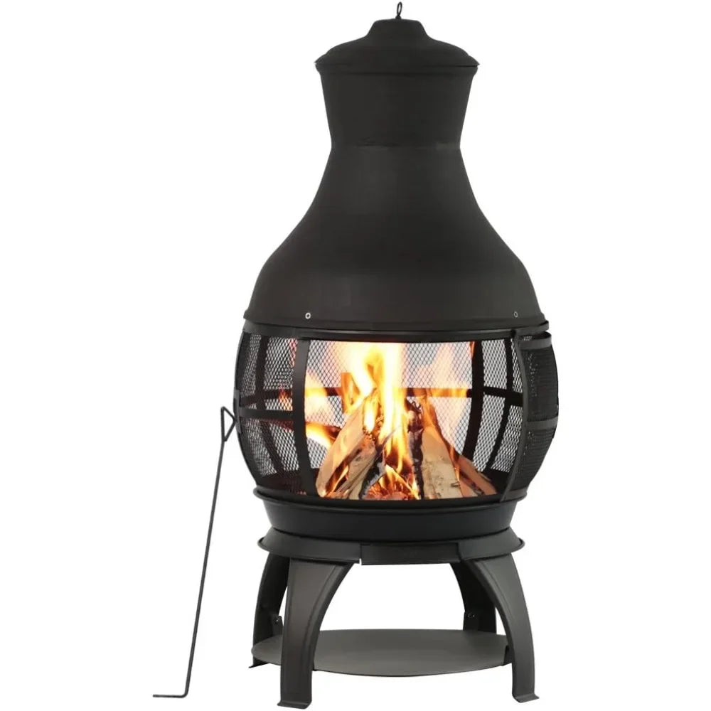 Wood Burning Fire Pits Chimenea Outdoor Fireplace Wooden Firepit, Brown-Black Customized