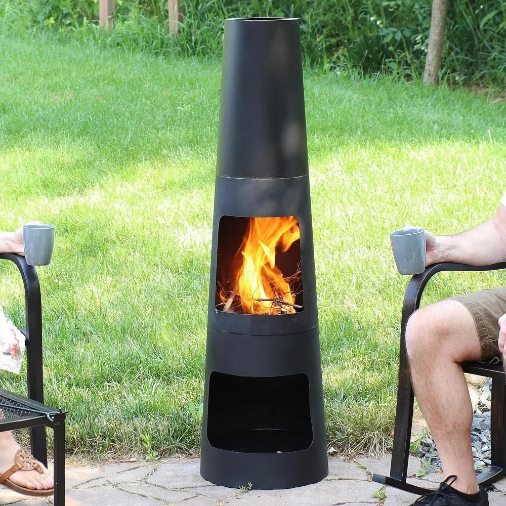Chiminea Outdoor Fireplace - Chiminea Fire Pit with Poker and Cover - Outdoor Wood-Burning Fire Pit - Black Customized