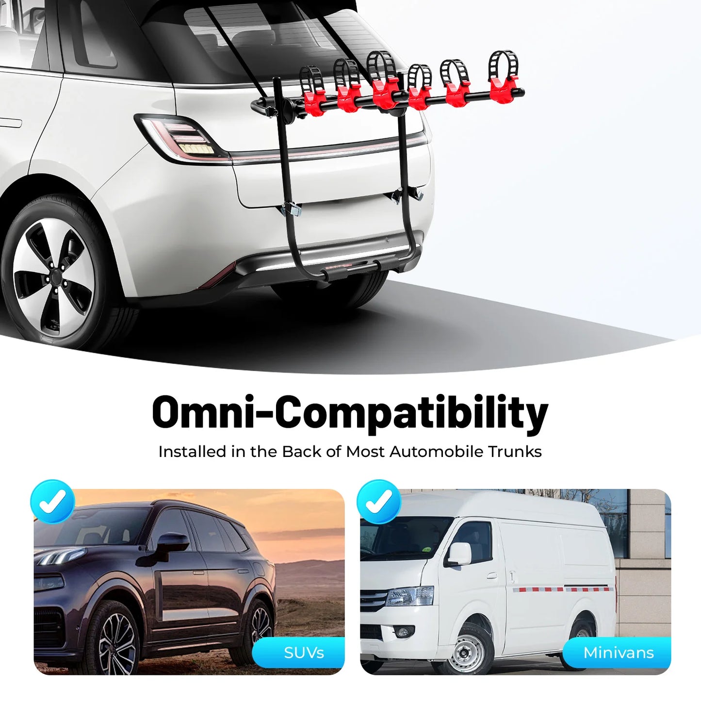 3-Bike Foldable Car Rack, Trunk Mounted Bicycle Carrier with 20kgCapacity, Foldable Design for Easy Storage Sedans&SUVs