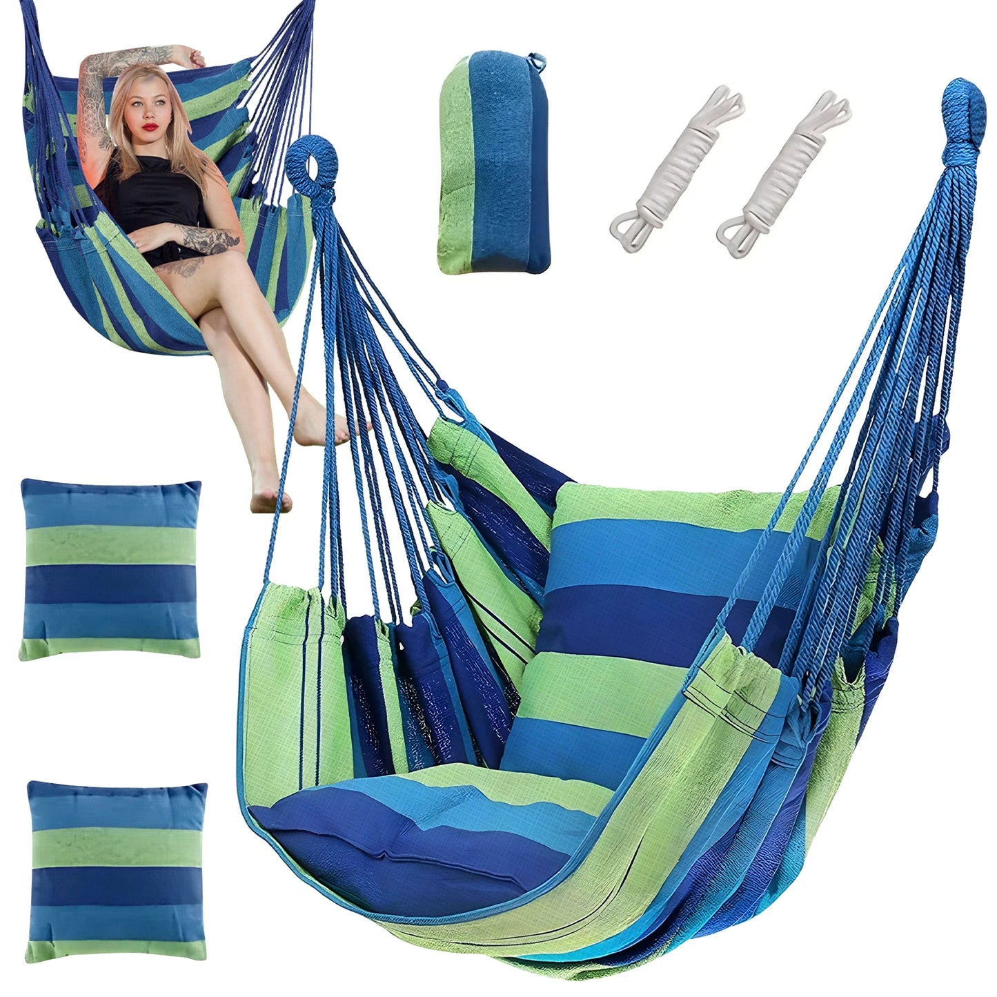 Stripes Canvas Hammock Chair Outdoor/indoor Hanging Chairs Single Leisure Swing 200KG Wide Bearing Garden Beach Camping Hammock
