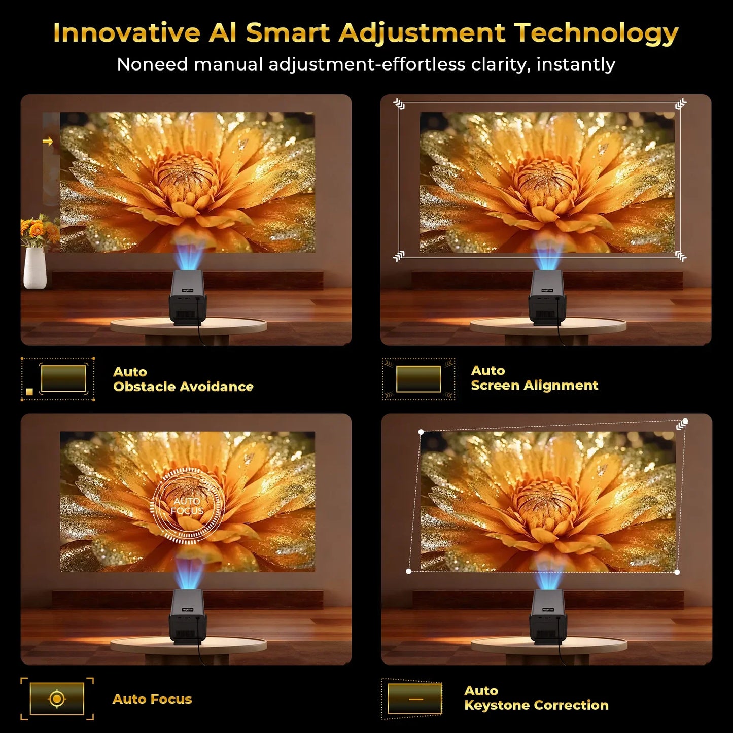 X7 Native 1080P Smart Projector 8K 4K Support/1000 ANSI/ with Android 14 OS, Compatible with Netflix YouTube, Auto Focus