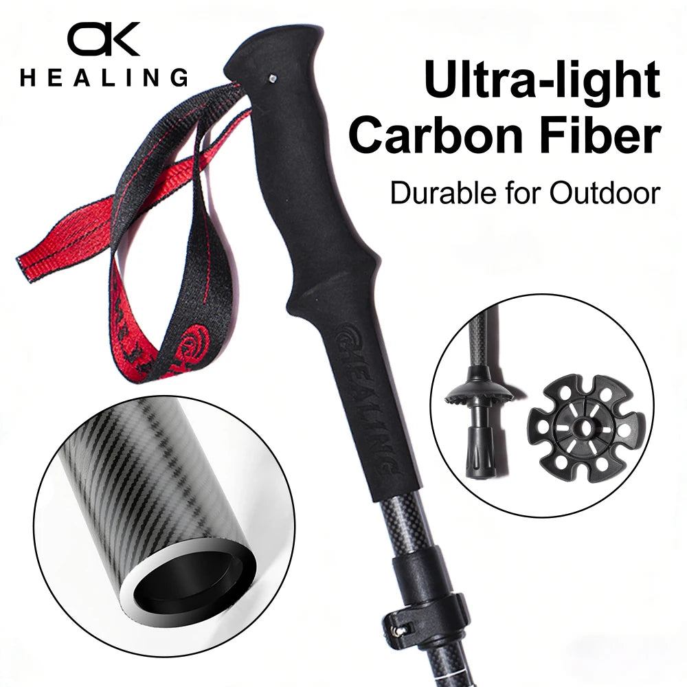 100% Carbon Fiber Trekking Poles Folding Outdoor Telescopic Walking Hiking Accessories Nordic Mountain Climbing Stick