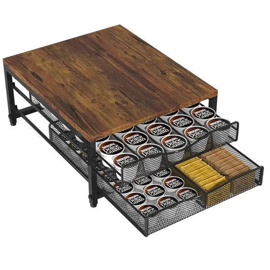 Pod Holder For Counter, Wooden K Cup Holder with Sliding Drawer, Large Capacity Coffee Pod Storage for Coffee Station, Home, Off