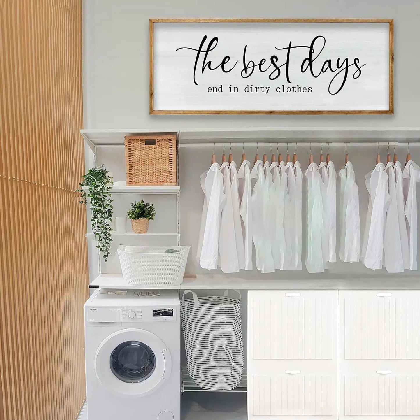 Rustic Wooden Wall Art, Farmhouse Bathroom Decor, Inspirational Quote Sign for Laundry Room and Shower