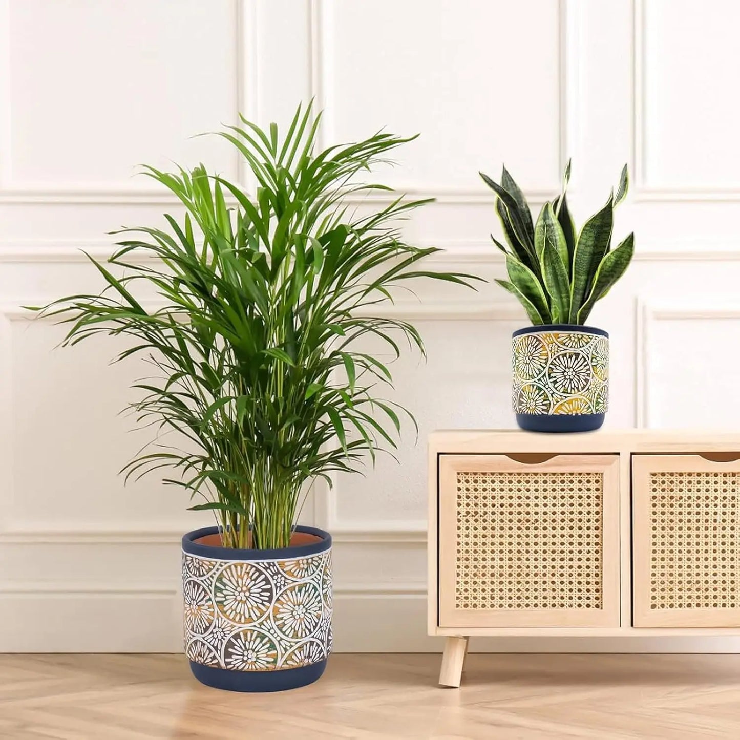 3-Piece Ceramic Plant Pots Set with Drainage Holes, Modern Decorative for Indoor/Outdoor Plants in Blue