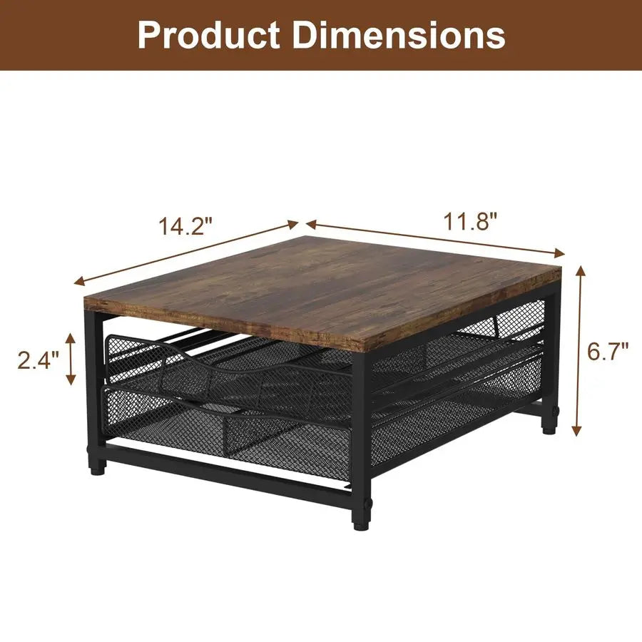 Pod Holder For Counter, Wooden K Cup Holder with Sliding Drawer, Large Capacity Coffee Pod Storage for Coffee Station, Home, Off
