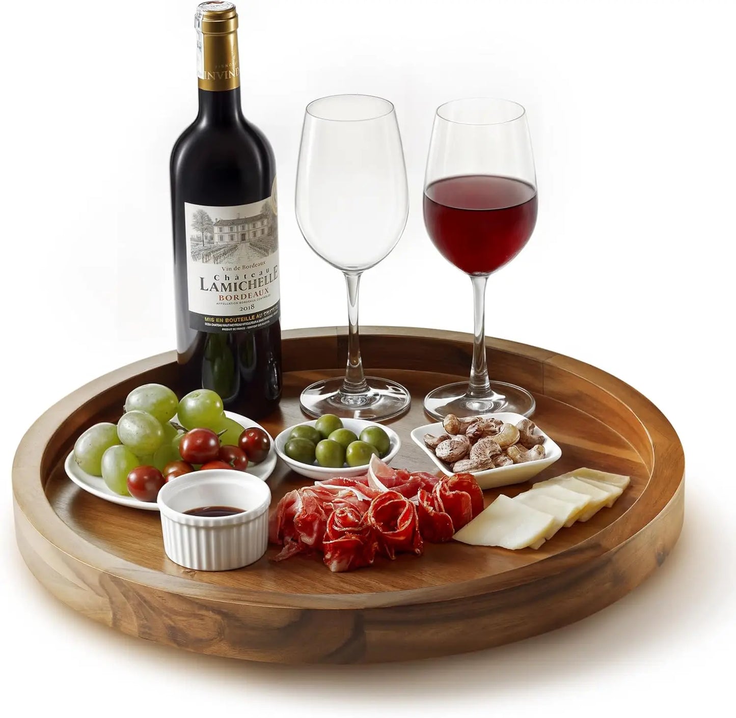 16" Acacia Wood Lazy Susan Turntable Serving Tray for Charcuterie Boards, Extra Large Black Round Kitchen Organizer