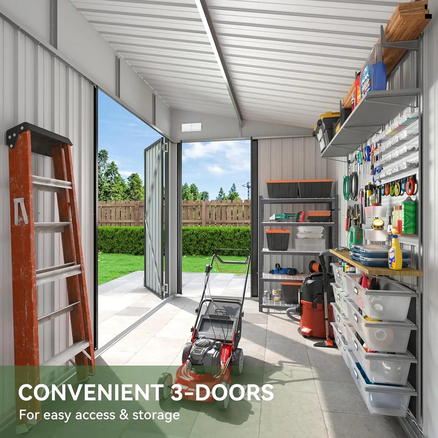 7.5'x4' Triple Door Shed Outdoor Storage Shed with Three Lockable Door Metal Storage Cabinet with Slopping Roof for, Customized