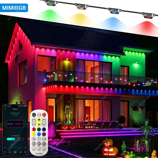 Permanent Outdoor Lights 150FT 90LEDs Smart RGBIC Eaves Lights Scene Modes IP67 Waterproof for Halloween Christmas Decorations