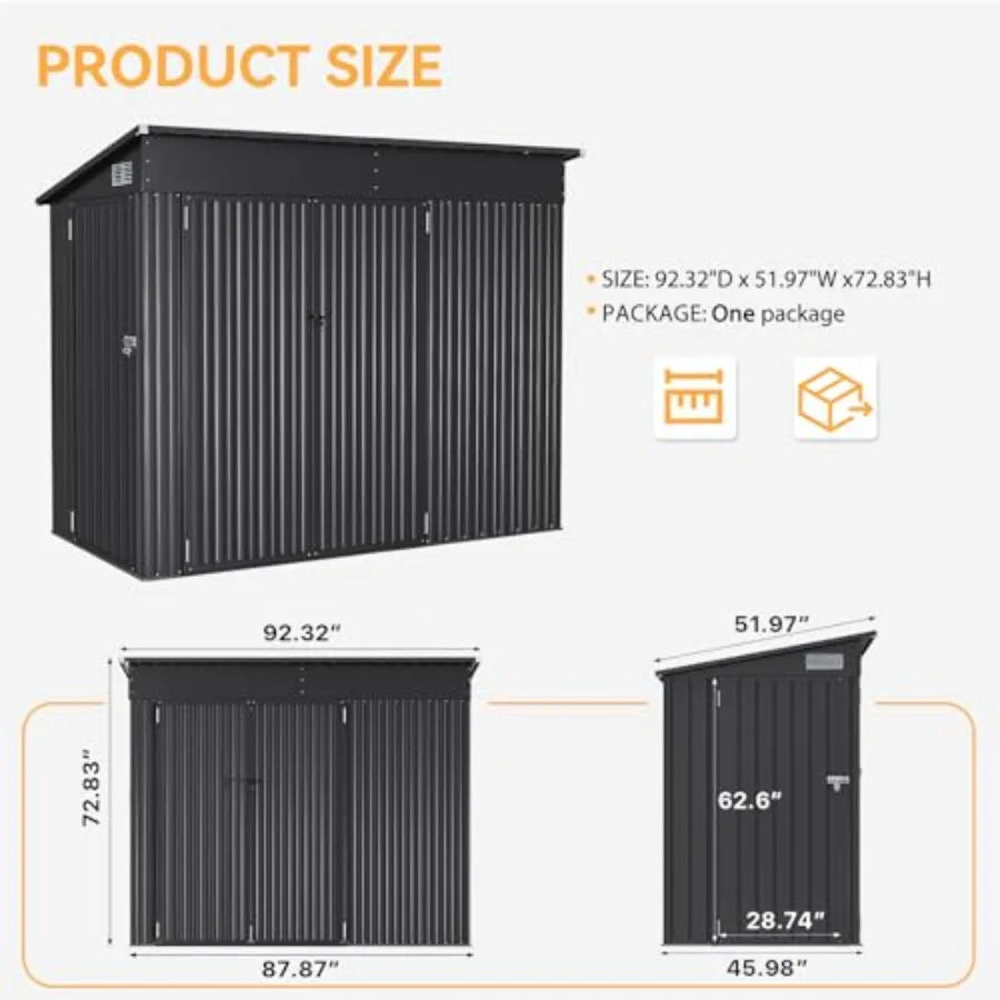 4' X 8' Shed Outdoor Storage Shed with Triple Lockable Door Metal Storage Cabinet with Slopping Roof for Tools Bicycles Storage
