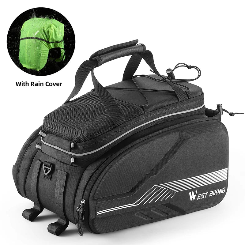 WEST BIKING Hard Shell Bicycle Pannier Bag 20-35L Large Capacity MTB Road Bike Rear Seat Bag Portable Travel Shoulder Bag