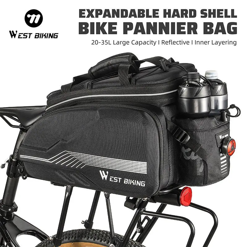WEST BIKING Hard Shell Bicycle Pannier Bag 20-35L Large Capacity MTB Road Bike Rear Seat Bag Portable Travel Shoulder Bag