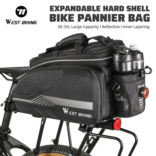 WEST BIKING Hard Shell Bicycle Pannier Bag 20-35L Large Capacity MTB Road Bike Rear Seat Bag Portable Travel Shoulder Bag