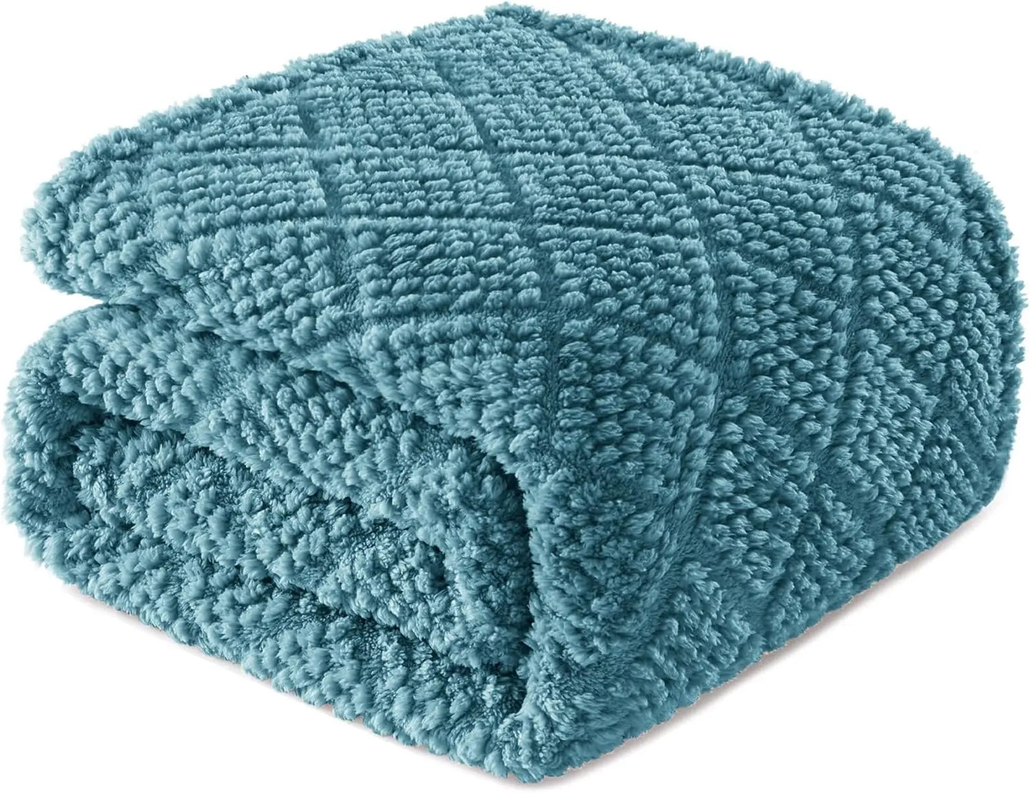 Soft Fluffy Jacquard Waffle Blanket, Lightweight Warm for Couch Bed All Seasons, Slate Blue 50x60 Inch
