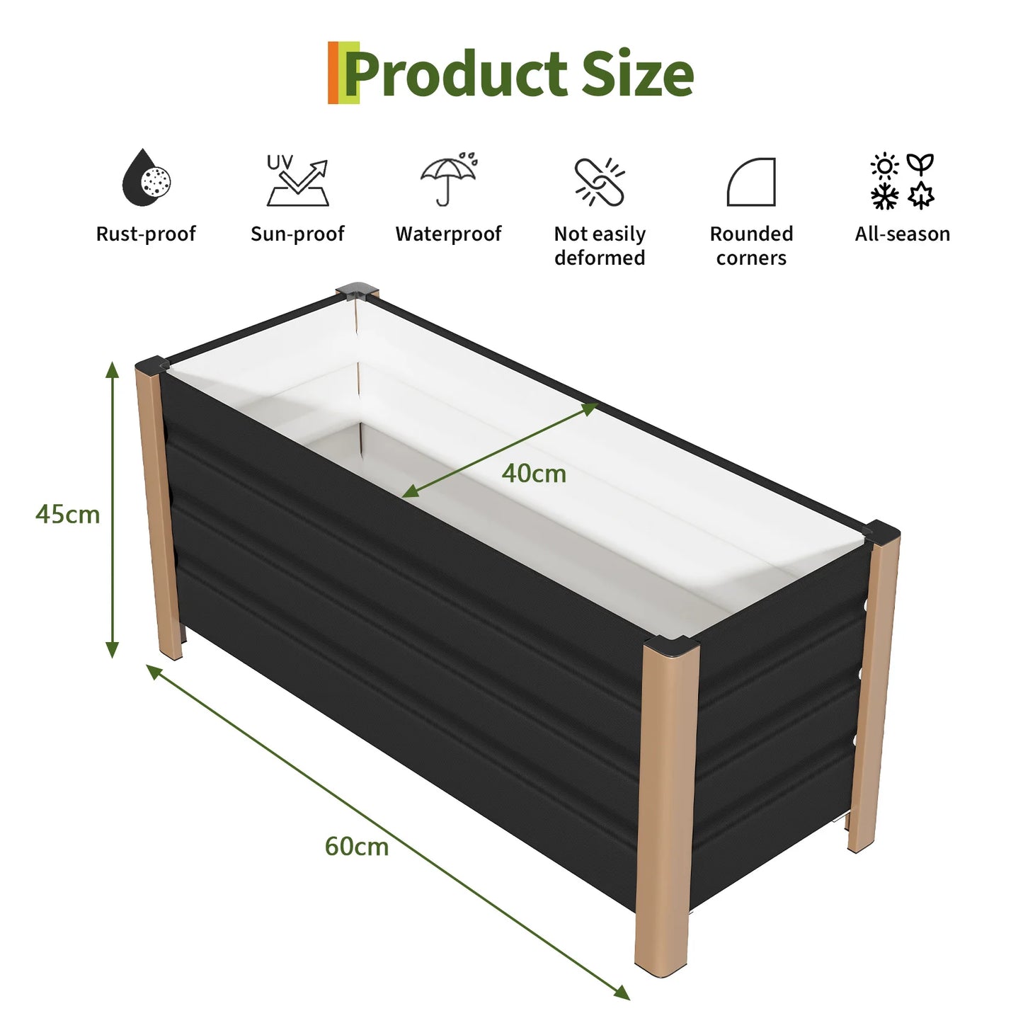 Weatherproof Aluminum Raised Garden Bed Planter Box Deep Rooted Planter w/Drainage Holes for Outdoor Patio Balcony Lawn Planting
