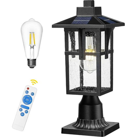 Post Lights, HWH Dusk to Outdoor Lamp Post Light Fixture 2700K with Pier Mount Base, Remote Control Exterior Pillar Lantern Black